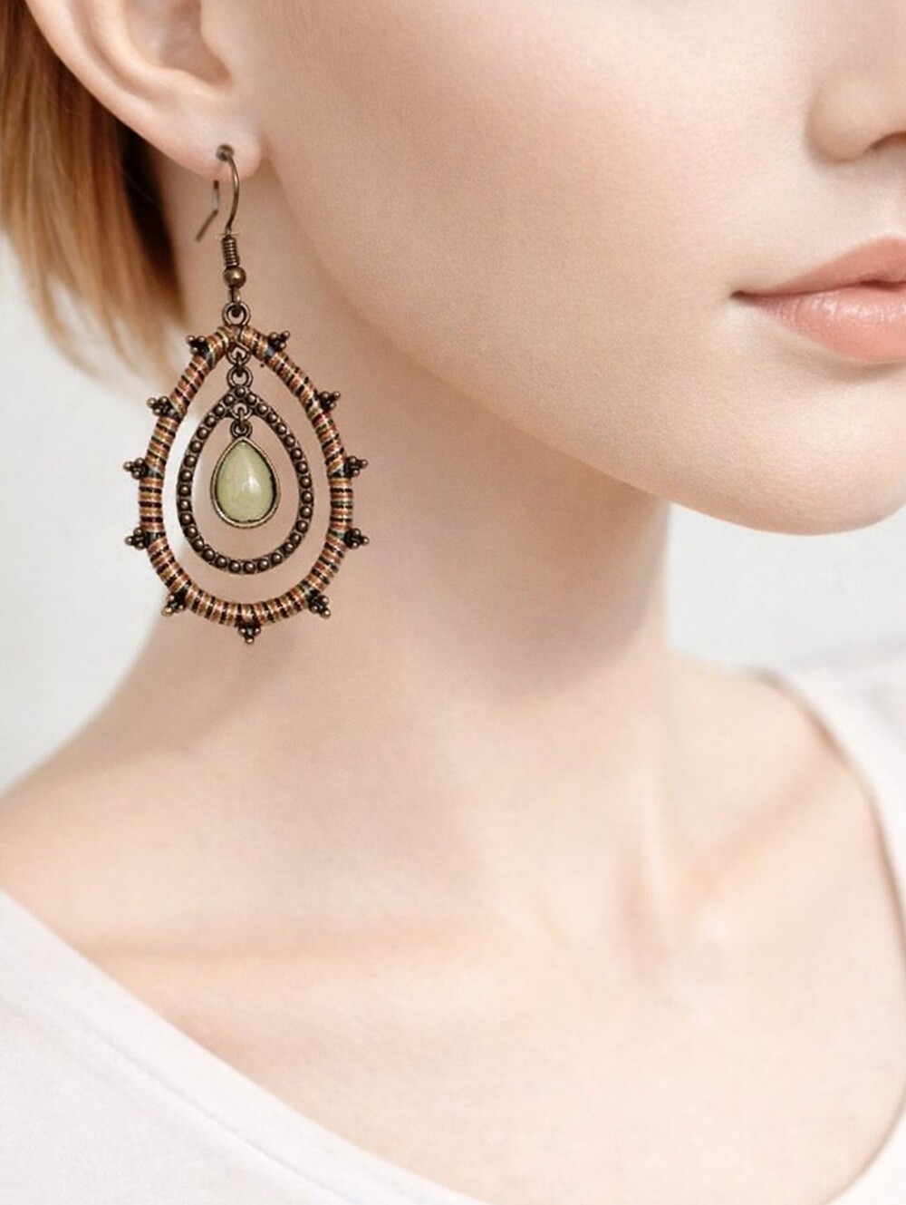 Signature NYC Old Gold-tone Colorful Double Hoops Drop Dangle Earrings for Women